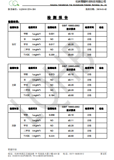 杭州長(zhǎng)安華府裝修除甲醛檢測(cè)報(bào)告